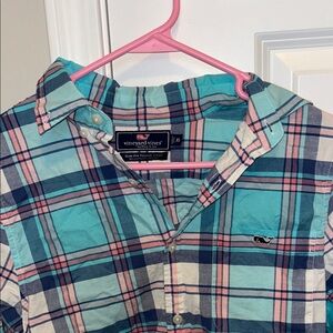 Vineyard Vines Teal and Pink Plaid Shirt